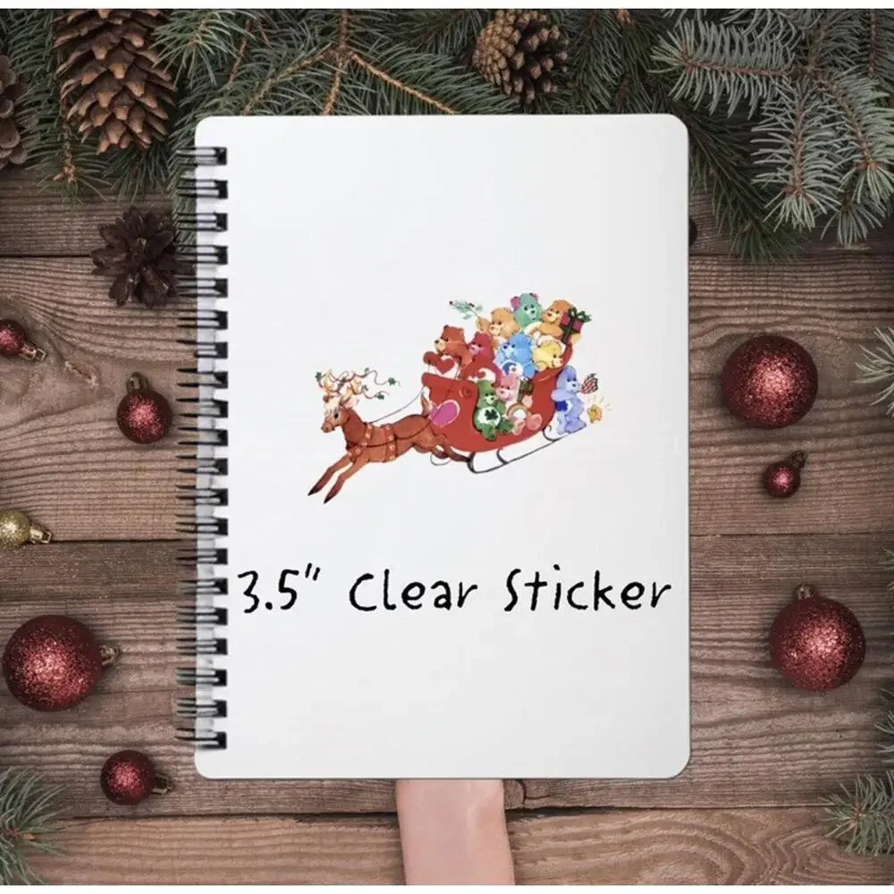 Care Bears Sticker SET OF 5, Clear Decals 3.5”  Bear Cousins Christmas Series 2